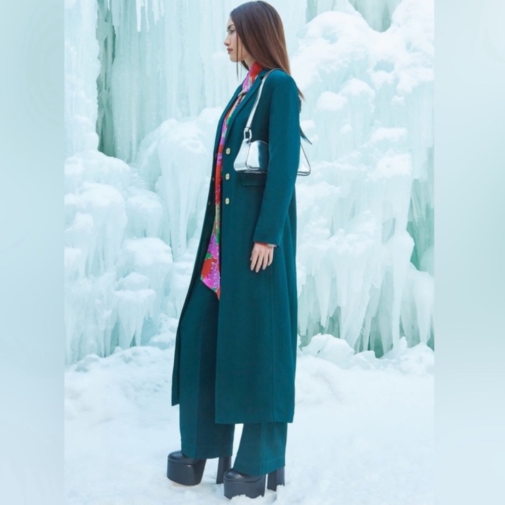 Cult Gaia Everest Longline Coat Jacket Dark Seamoss Green - Picture 2 of 9